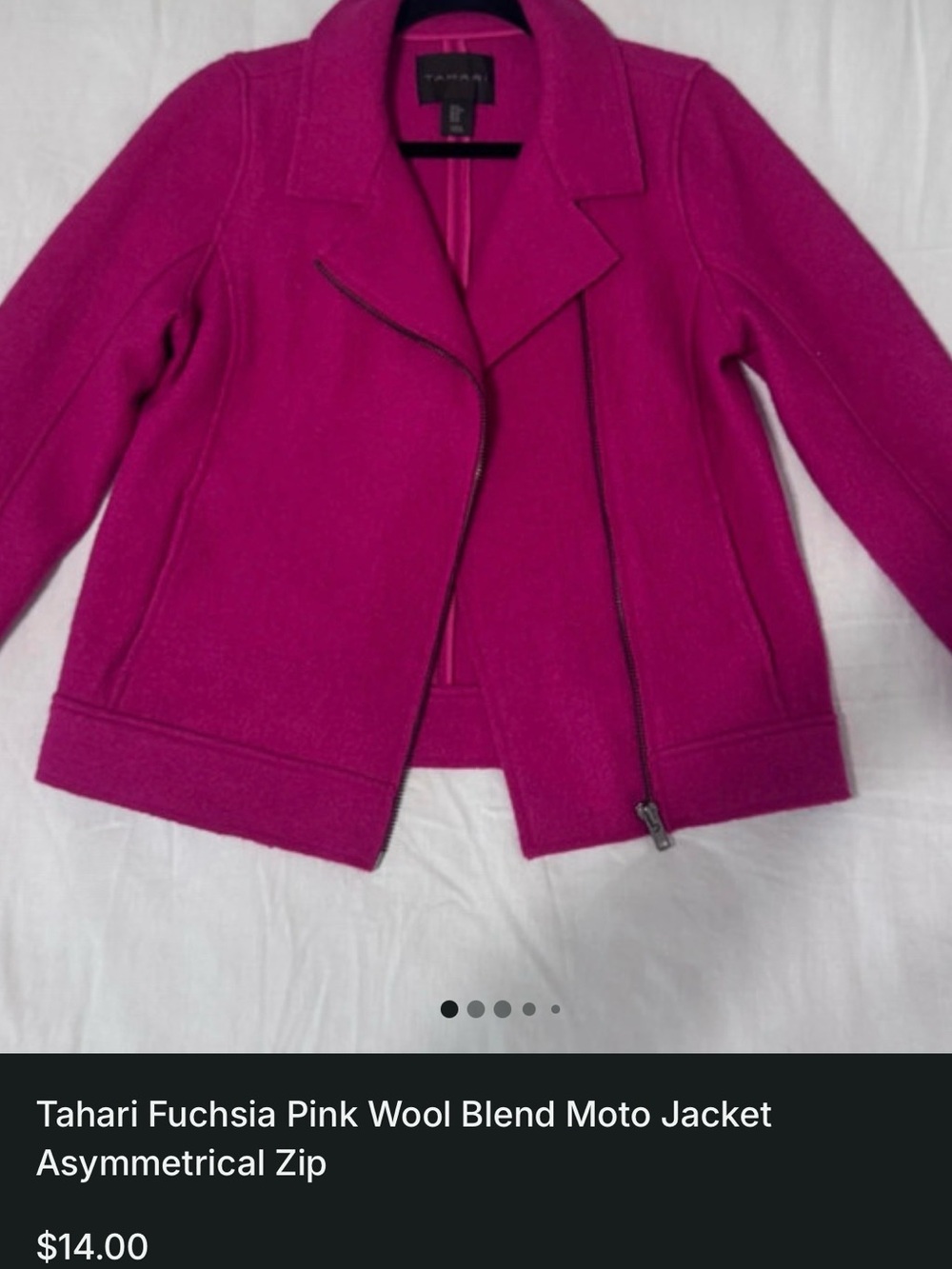 Tahari Fuchsia Wool-Blend Moto Jacket